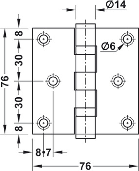 Vratni tečaj za privijačenje, DHB 1212, za nebrazdana vrata, velikost 76 mm