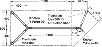 element za kotno povezavo, tog, 45°, za sisteme podnožij za mize Idea 400