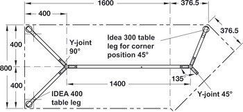 element za kotno povezavo, tog, 45°, za sisteme podnožij za mize Idea 400