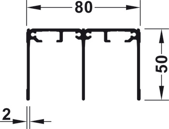 dvojna tirnica za vodenje, zgoraj, za privijanje, višina 50 mm, z izvrtinami