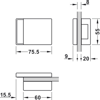 Garnitura nasprotnega dela ohišja za steklena vrata, GHR 503, Startec, s 3-delnimi tečaji