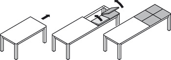 kroglično vodilo, za 1 ali 2 preklopni vložni plošči, za raztegljive mize s premikom miznih nog