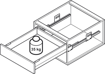 Garnitura notranjega izvleka, Häfele Matrix Box P35 VIS, z vstavkom zaslona spredaj in oglato vzdolžno prečko, višina stranice 115 mm, nosilnost 35 kg