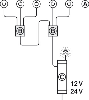 naprava za krmiljenje z več stikali, Häfele Loox za krmiljenje transformatorja brez križne vezave (menjalna vezava)