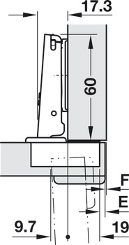 odmična spona, Häfele Duomatic 94°, za lesena vrata do 40 mm, kotni pripir