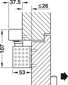 samozapiralo vrat, montirano zgoraj, Dorma TS 93 G GSR-EMR 2/BG v Contur Design, z drsnimi tirnicami, elektromehansko blokado in vgrajeno centralo za javljanje dima, za 2-krilna vrata, EN 2-5