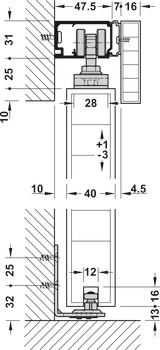 Okovje za drsna vrata, EKU Divido 100 H / Porta 60/100 H/HC - Synchro, garnitura
