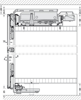 Garnitura za vrata z alu okvirjem, za Häfele Slido F-Flush51 60A, set z alu okvirjem, profil ročajem, prečko in montažnim materialom