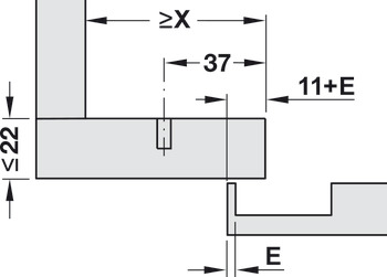 odmična spona, Häfele Duomatic 110°, za dolge podporne konstrukcije