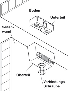 spojnik ohišja pohištvenega elementa, spodnji del RV/U-T3, Häfele Ixconnect, z zaskočno funkcijo