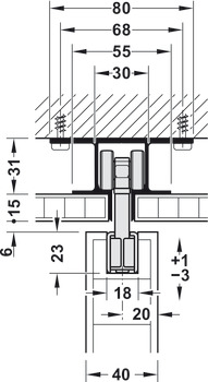Okovje za drsna vrata, Hawa Porta 60/100 HM/HMD, garnitura brez tekalne tirnice