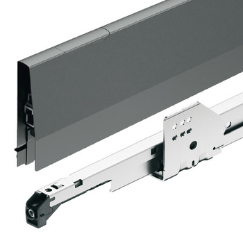 Garnitura notranjega izvleka, Häfele Matrix Box P50 VIS, z zaslonom spredaj in oglato vzdolžno prečko, višina stranice 92 mm, nosilnost 50 kg